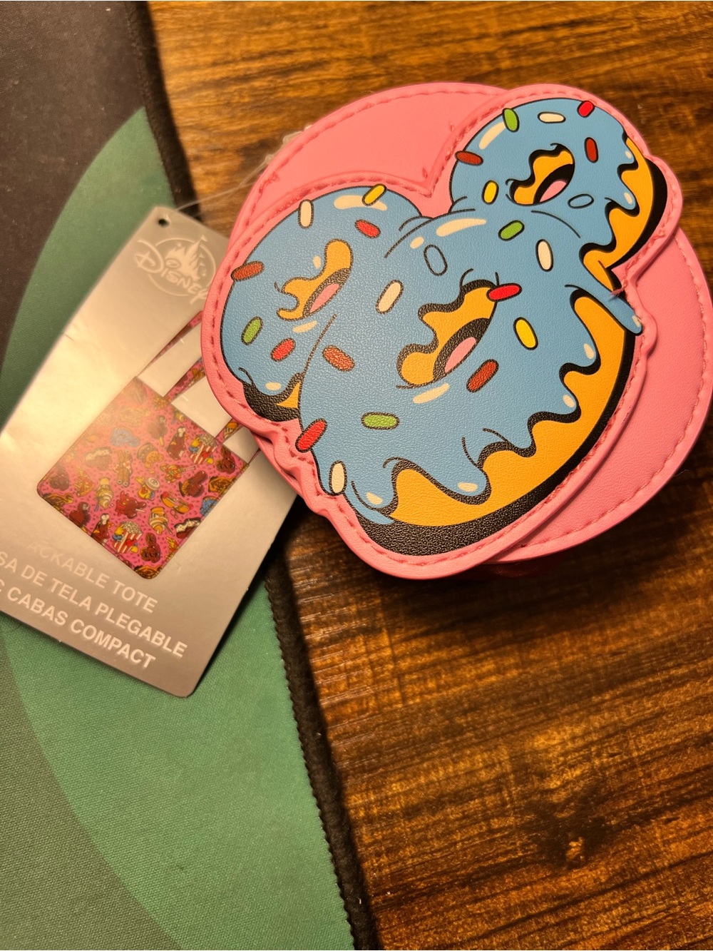Disney Pink Mickey Donut Foldable Tote Pouch with Blue Frosting